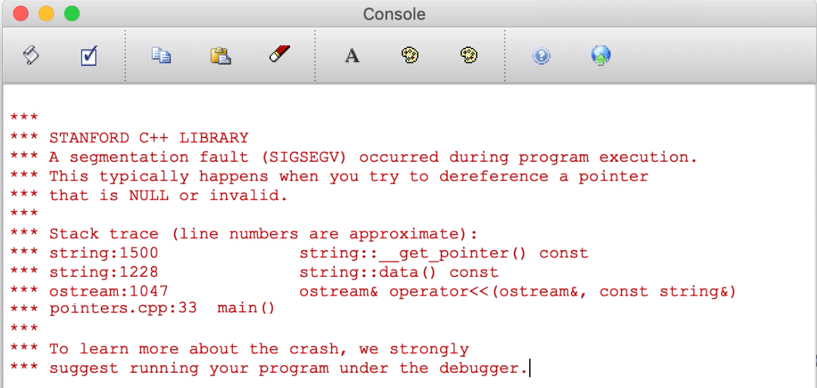 A segmentation fault message that says the following *** *** STANFORD