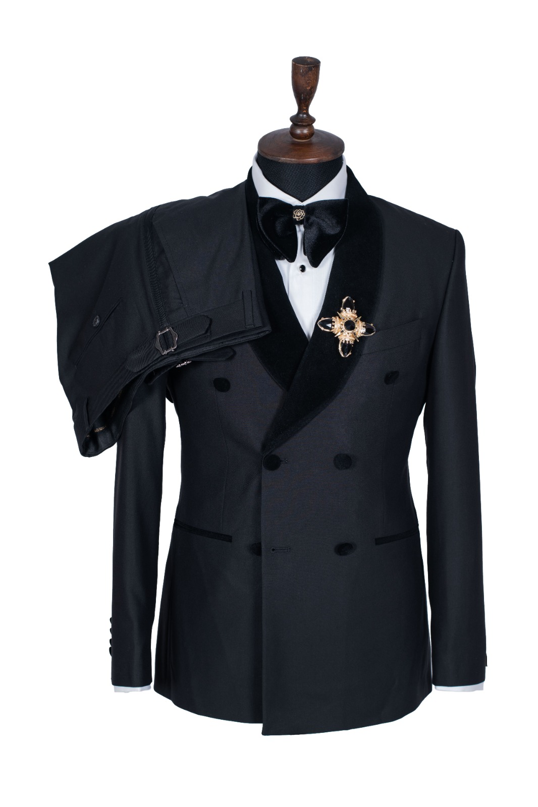 DOUBLE BREASTED BLACK TUXEDO VELVET SUIT Stanlion 2024