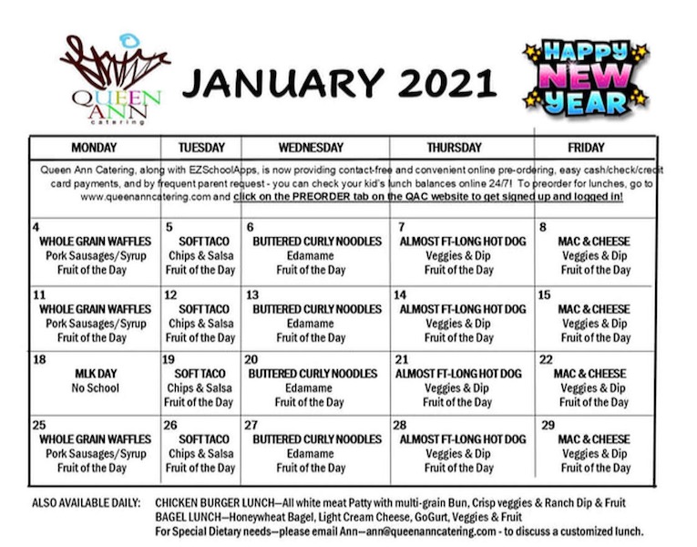January Hot Lunch Menu St. Anne School