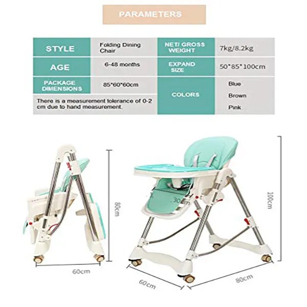 Folding Baby High Chair MultiAdjustable Folding Chair Brown