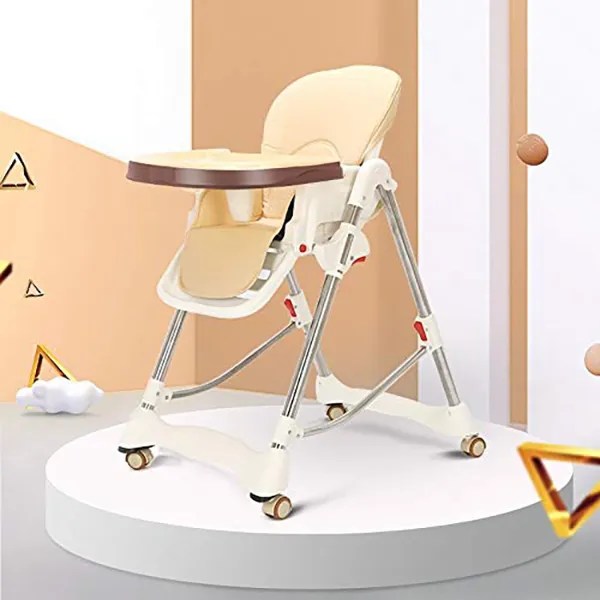 Folding Baby High Chair MultiAdjustable Folding Chair Brown