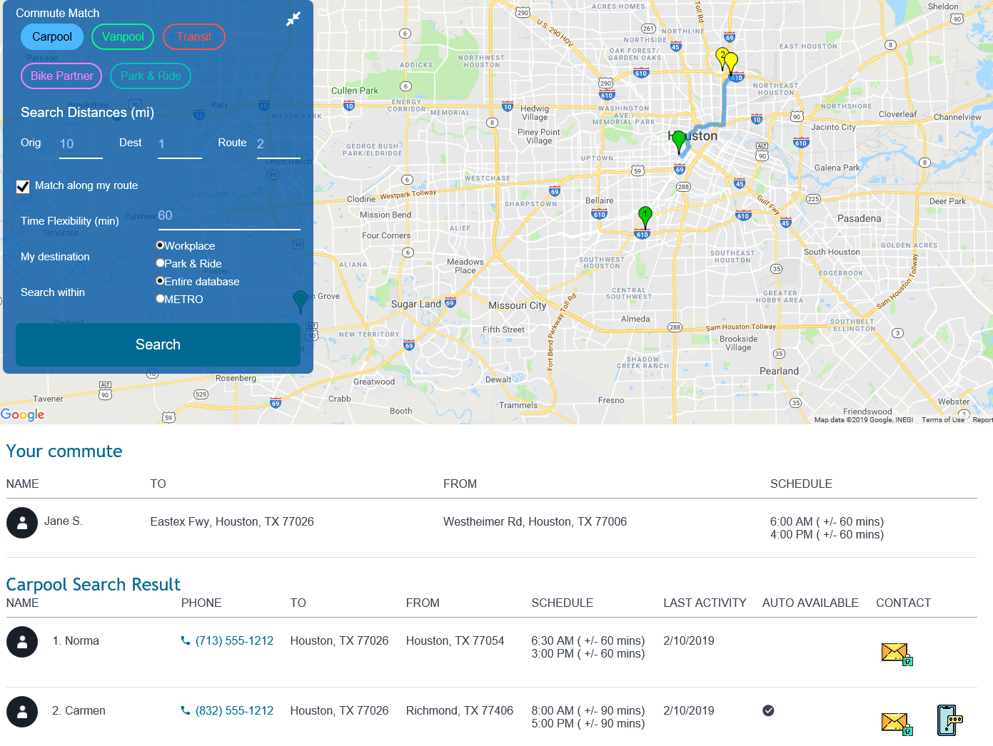 METRO STAR Commute Information for Ridematching