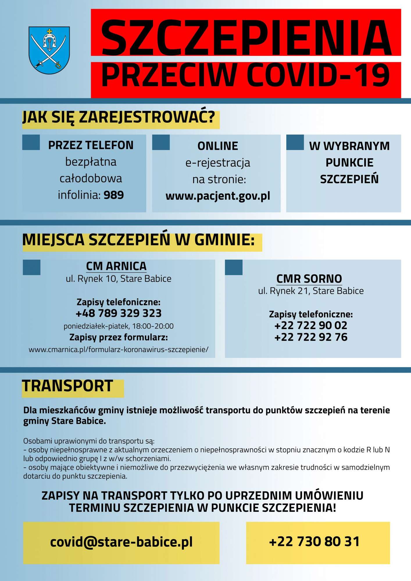 Szczepienia COVID19 Komunikat Stare Babice