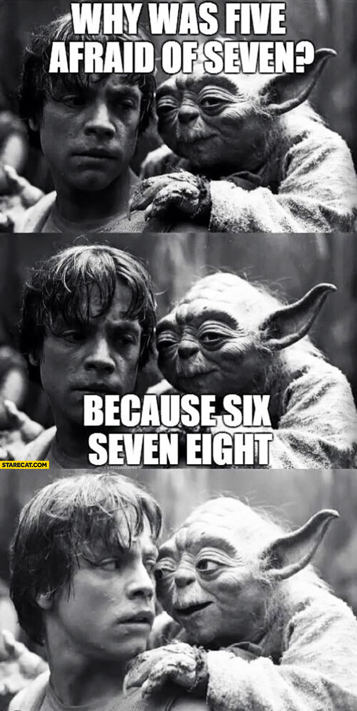 Why was five afraid of seven because six seven eight Yoda Luke