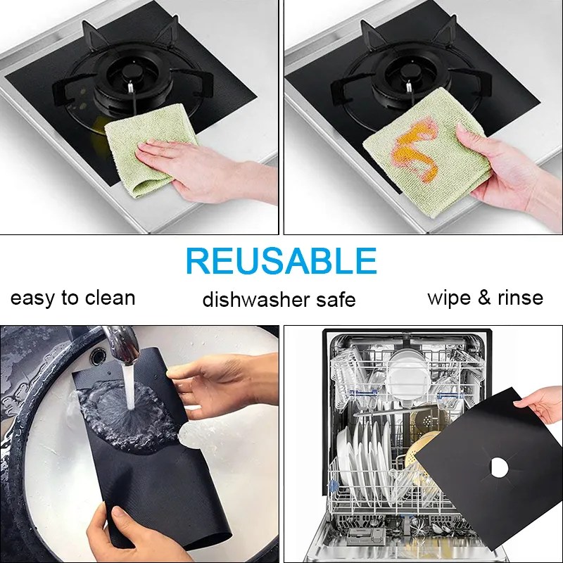 4Pcs Gas Stove Protector Reusable Liner Gas Stove Top Burner Cover Non