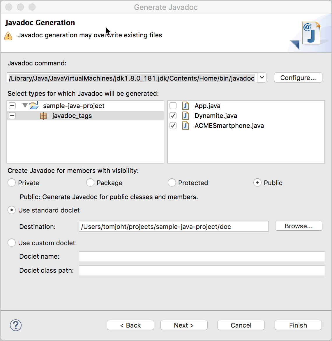 Практическое занятие "Генерация Javadoc из примера проекта