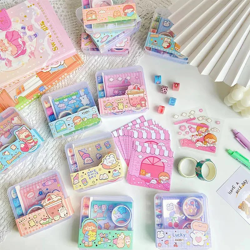 Kawaii Stationery Set (memo paper, washi tape & stickers) Starlight
