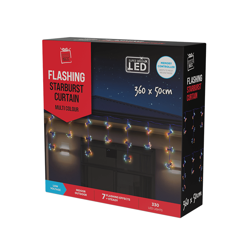 LED STARBURSTS CURTAIN 33pc 3.6m WHT Starlight Christmas & Party