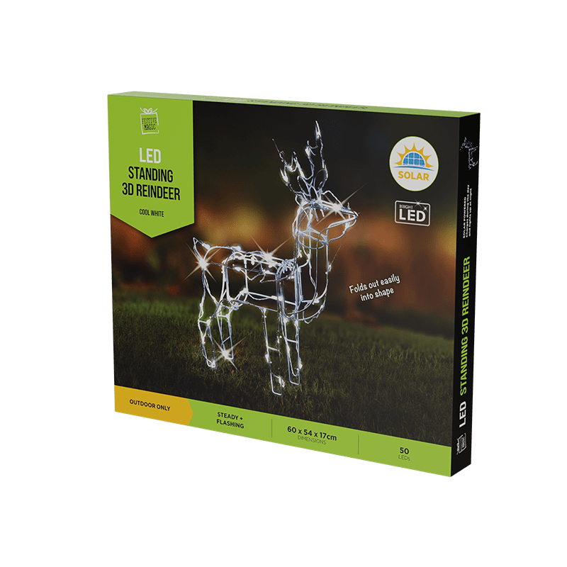 SOLAR LED REINDEER 50L WHITE Starlight Christmas & Party Superstore