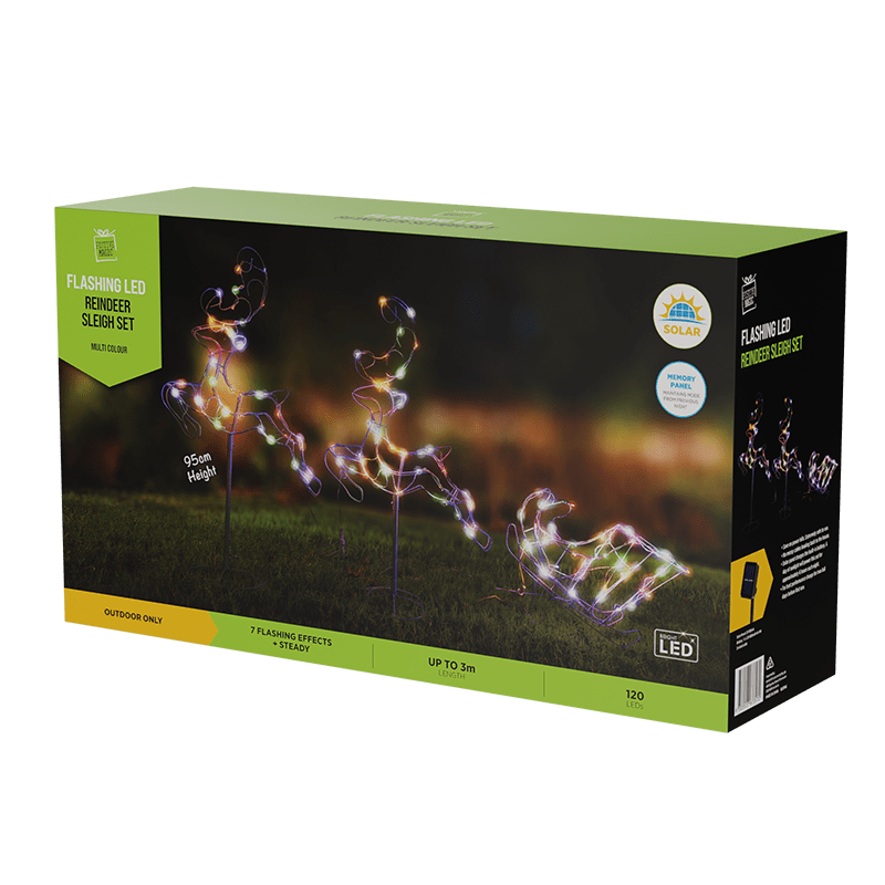 SOLAR LED LEAPING REINDEERS W/SLEIGH MLT Starlight Christmas & Party