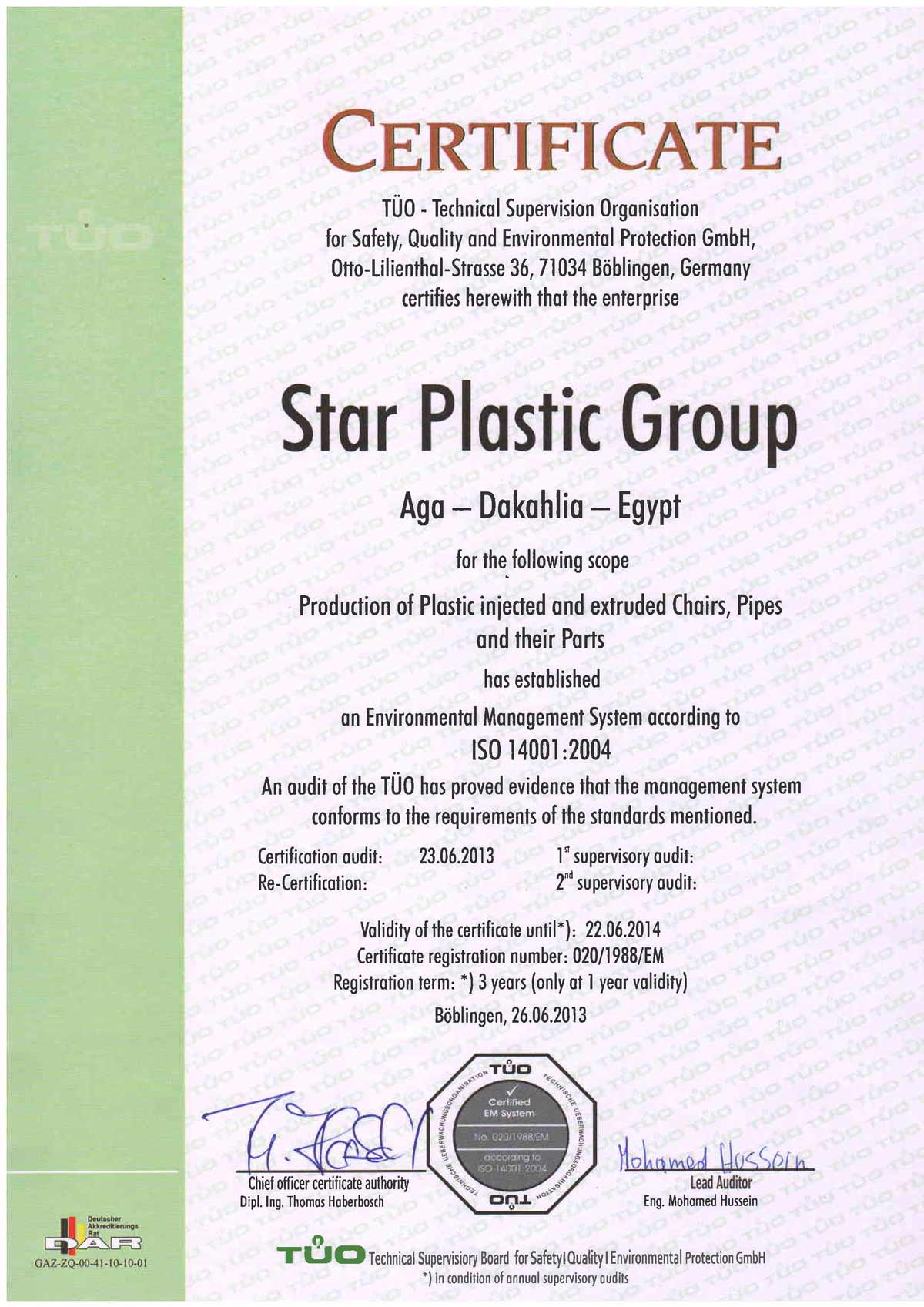 certificates Star Plastic Group