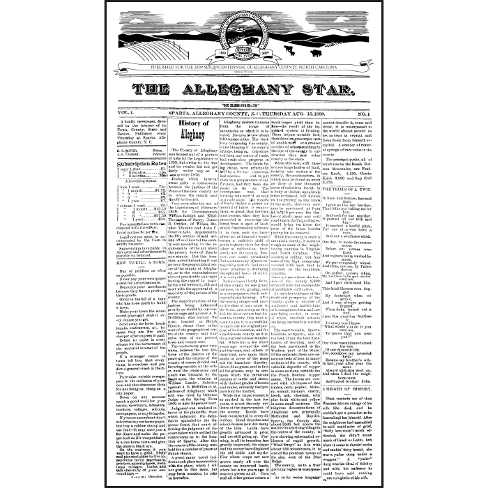 Alleghany Star Newspaper Reprint of Vol.1 Num. 1 Star Route Books