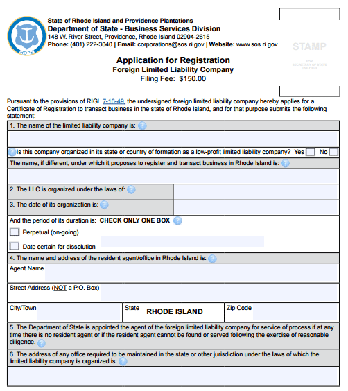 How to File a Foreign LLC in Rhode Island Application for Registration