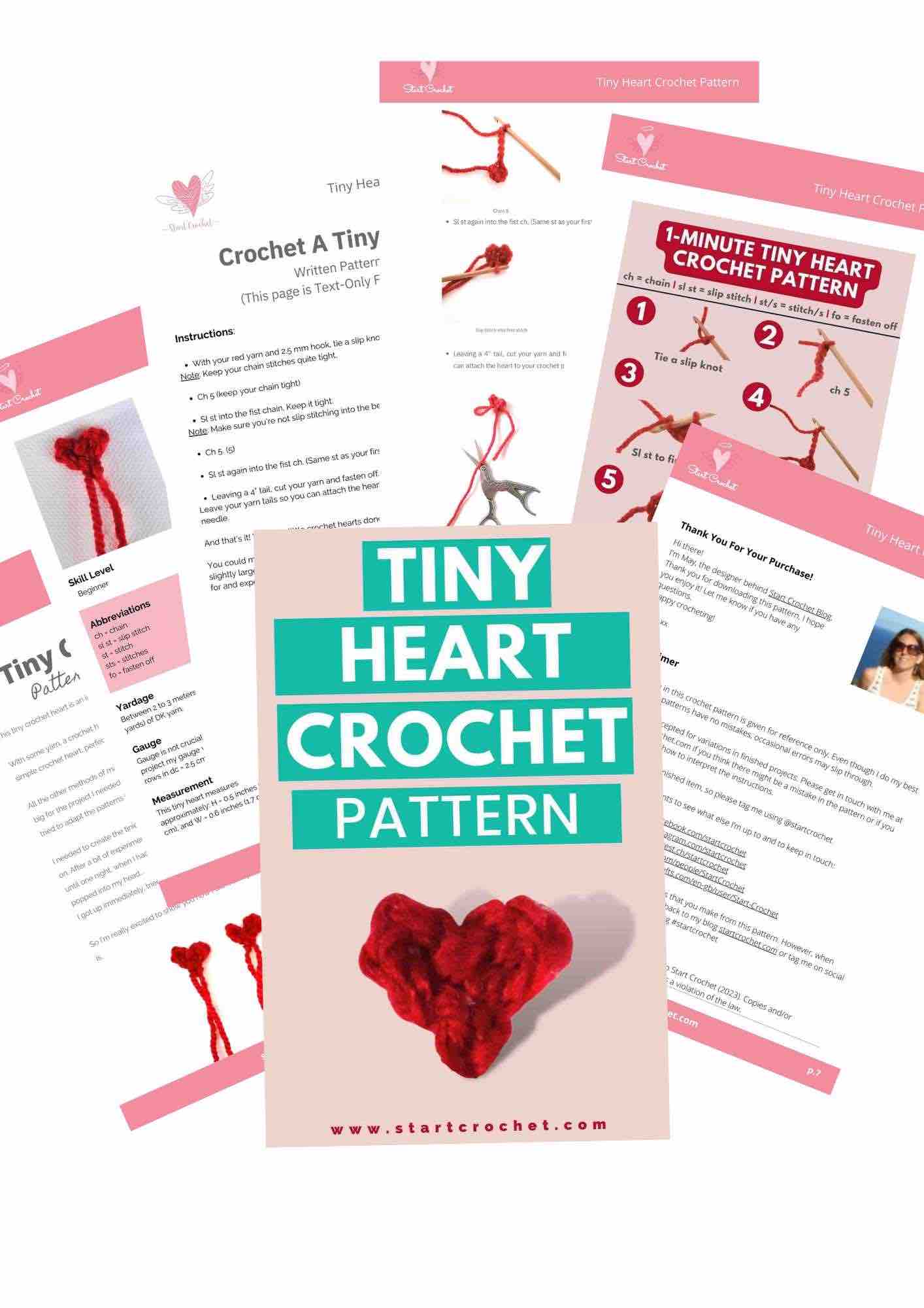 1Minute Crochet Heart Pattern (Written PDF + Photo Tutorial) Start