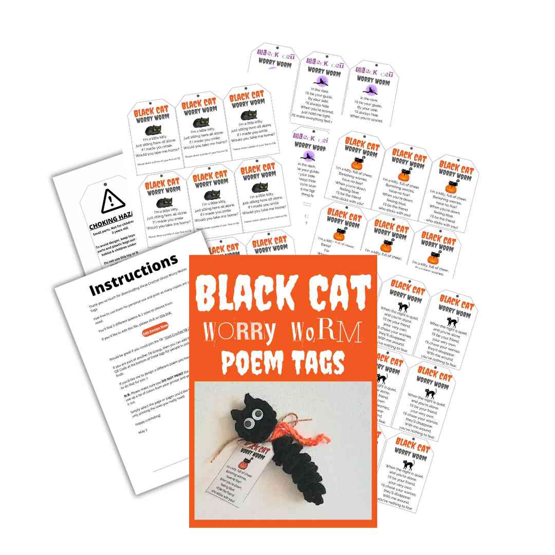 Halloween Black Cat Worry Worm Poem Tags (PDF Printable) Editable With