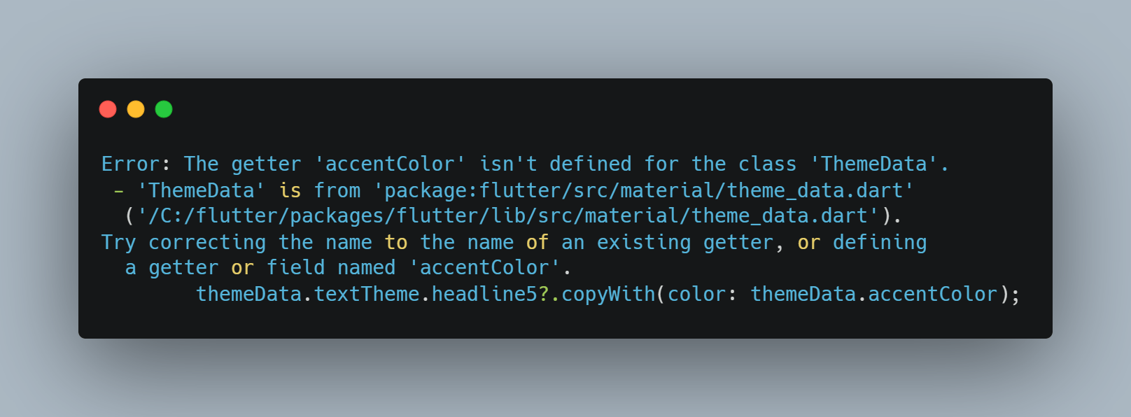 Flutter Fix The getter 'accentColor' isn't defined for the class