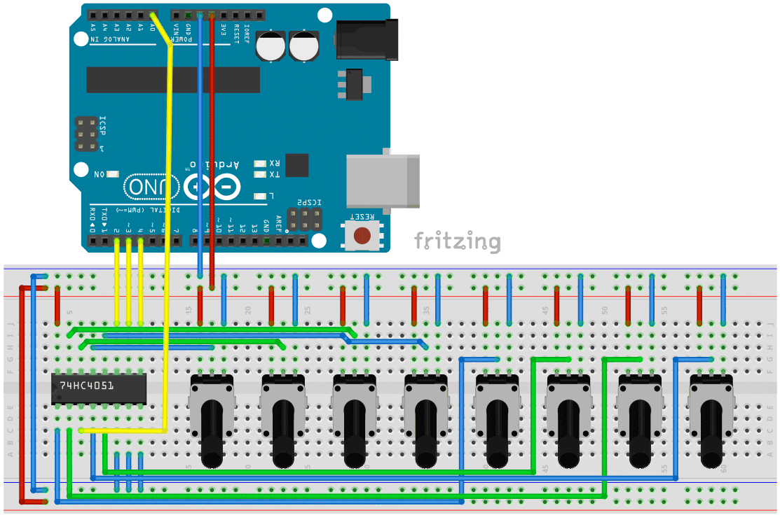 Mit Arduino viele Potentiometer auslesen mit dem 74HC4051