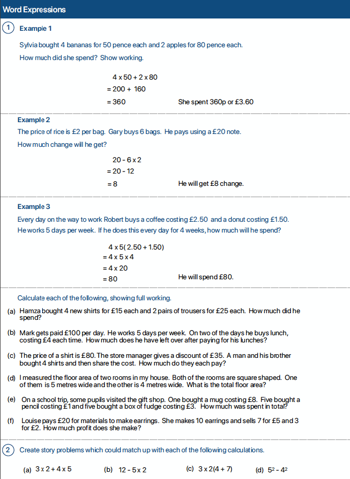 Word Problems: Order of Operations – Starting Points Maths