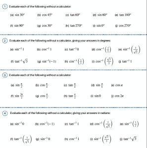 Evaluating Trig Expressions – Starting Points Maths