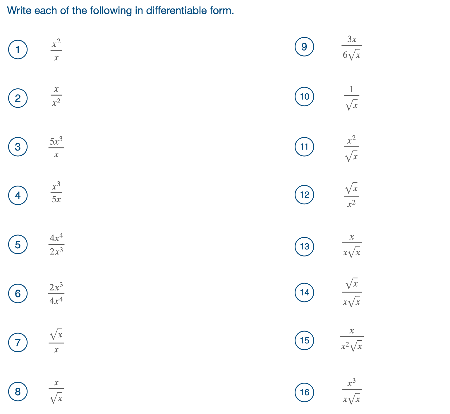 Preparing for Calculus Quotients Starting Points Maths