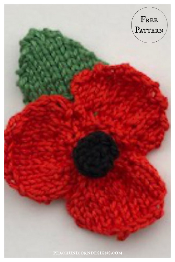 5 Poppy Flower Free Knitting Pattern