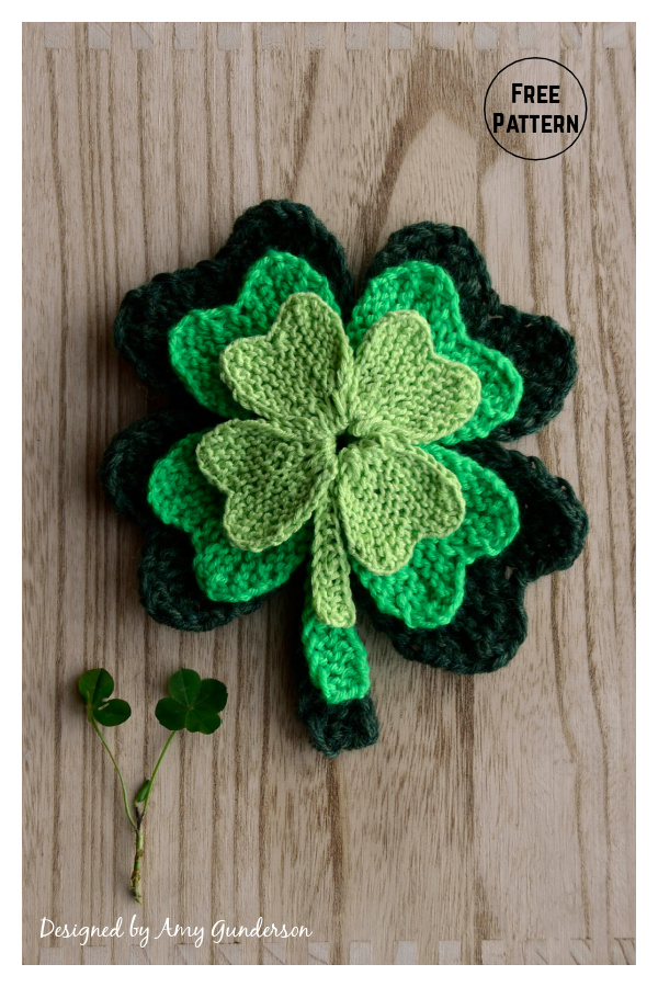 6 Lucky Shamrock Leaf Free Knitting Pattern and Paid