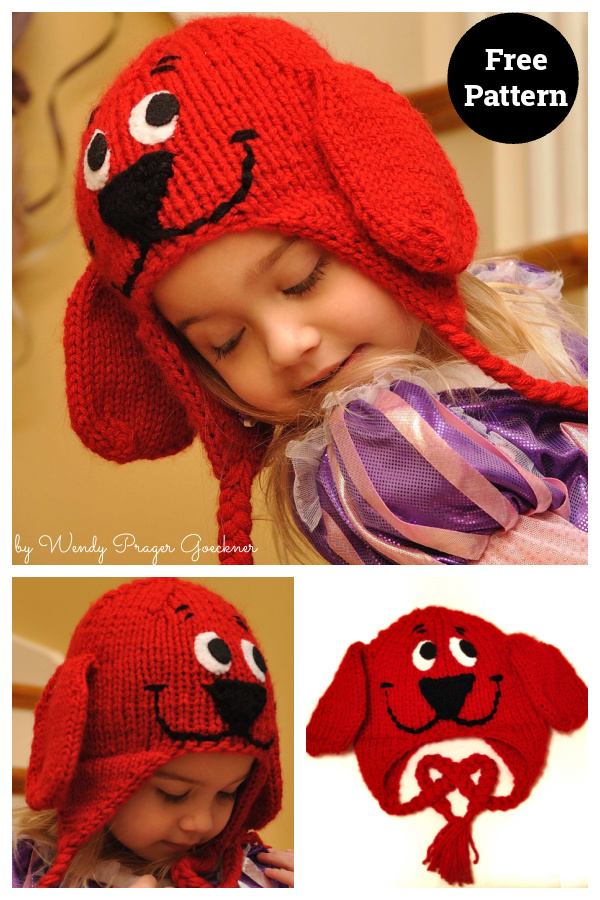 Big Red Dog Earflap Hat Free Knitting Pattern