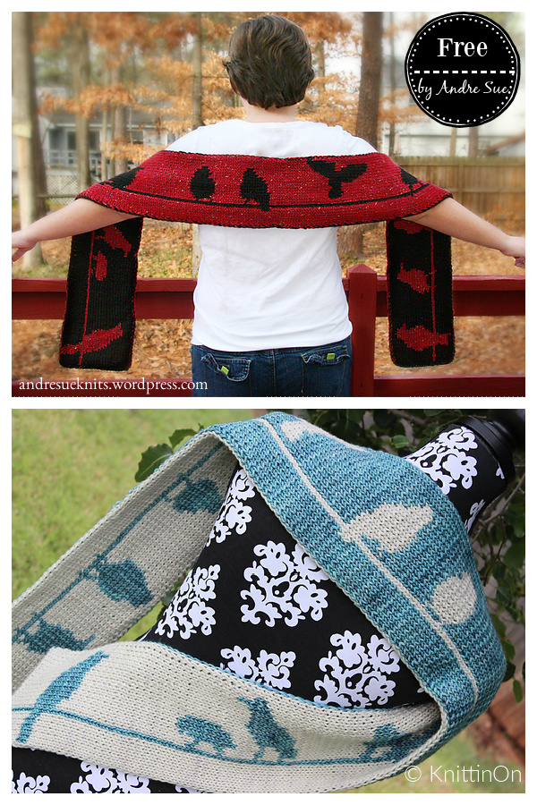 Birds Double Knit Scarf Free Knitting Pattern