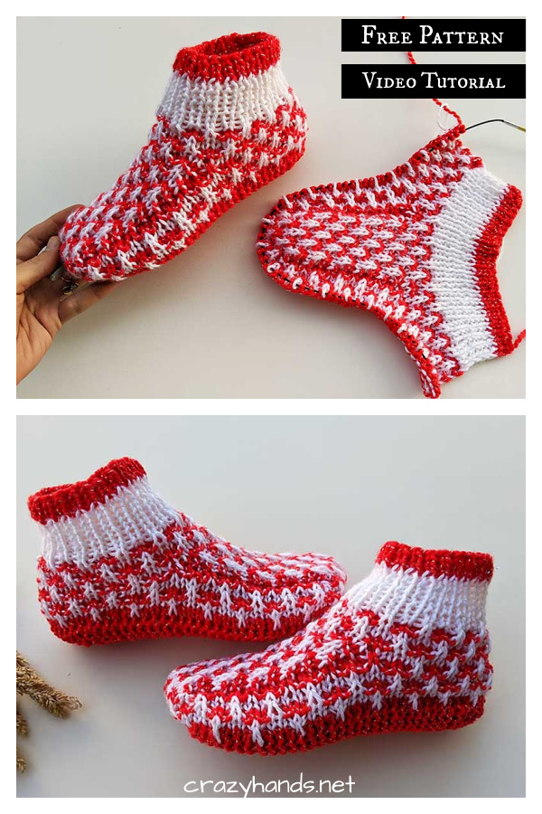 Flat Christmas Socks Free Knitting Pattern and Video Tutorial