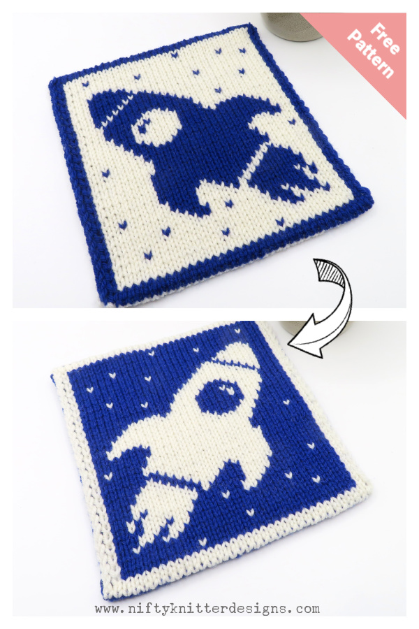 Double Knit Rocket Ship Potholder Free Knitting Pattern