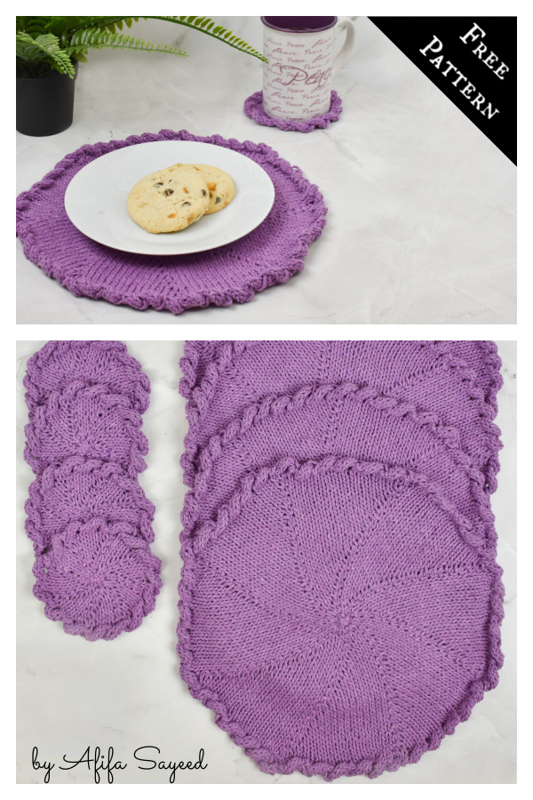 Scallop Placemats and Coasters Free Knitting Pattern