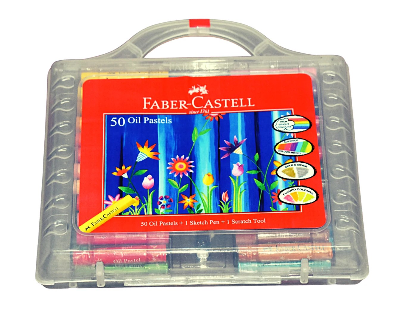 FaberCastell Oil Pastels Set of 50 Easy to Pack and Carry Colour Tool Box (Plastic Box Packing