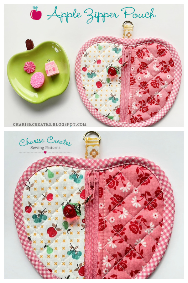 Apple Zipper Pouch Free Sewing Pattern