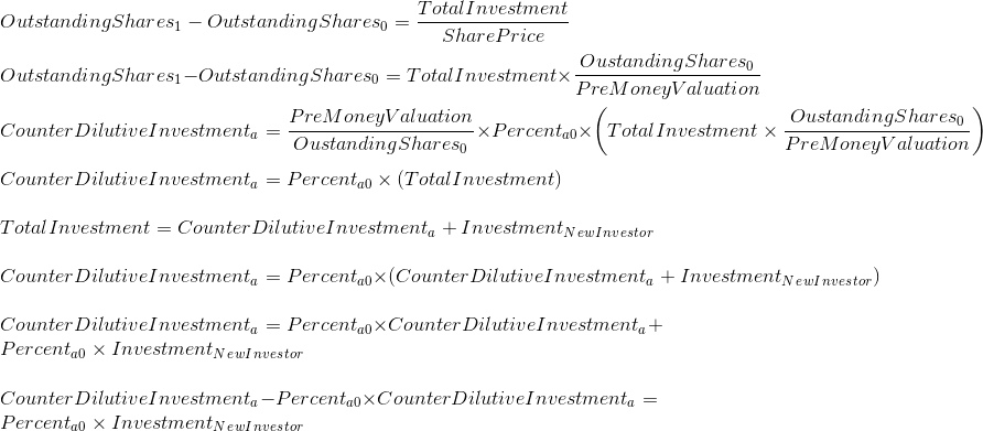 Deriving the Counter Dilution Formula for Pro Rata Rights Startup DE