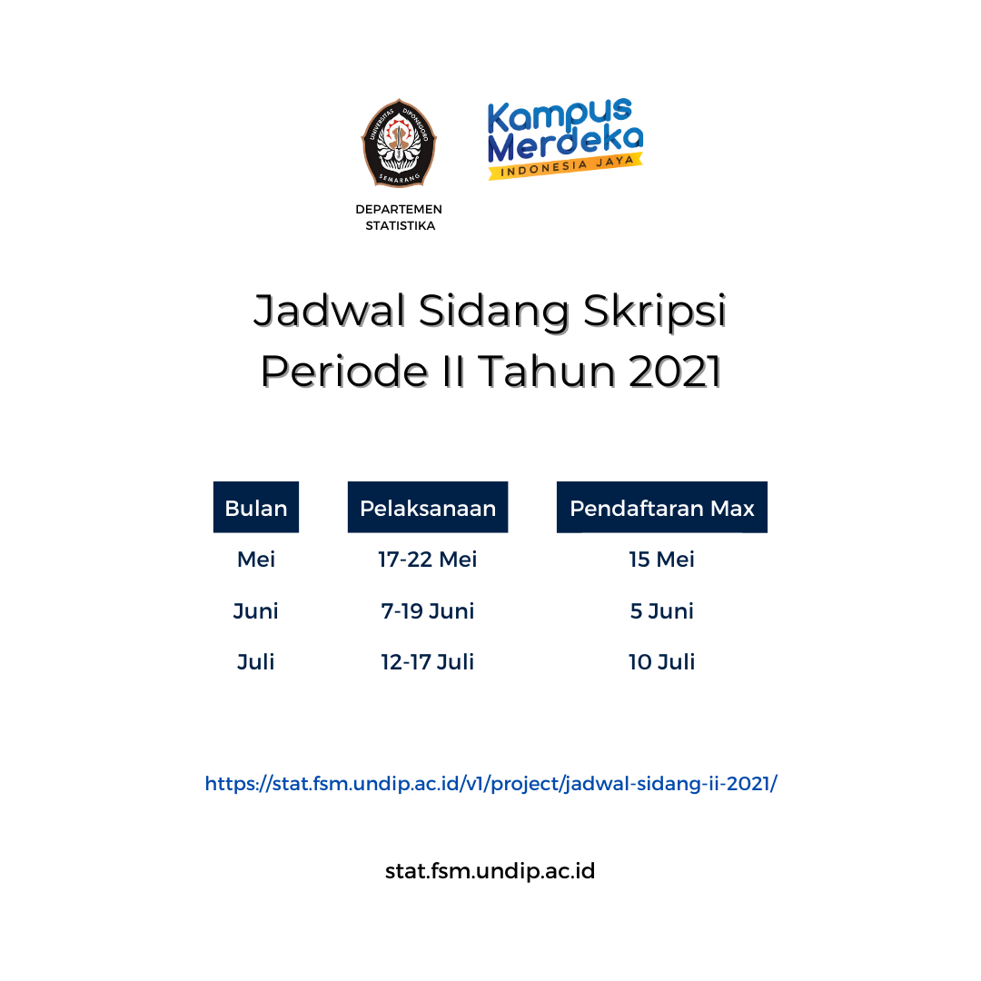 Jadwal Sidang Skripsi Periode Ii Tahun 2021 | Departemen Statistika Undip