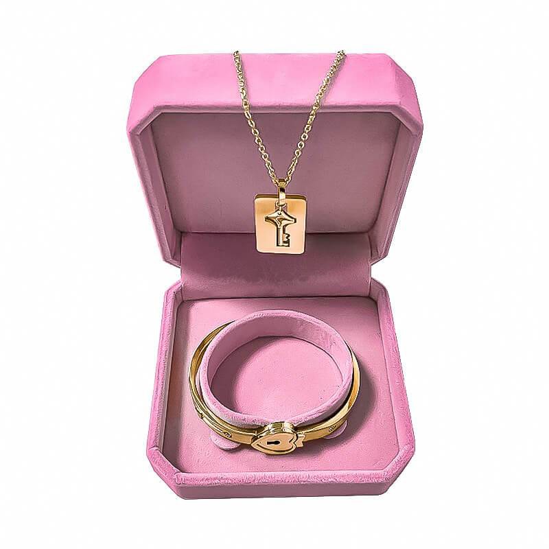 Heart Lock Bracelet & Key Necklace for Couples