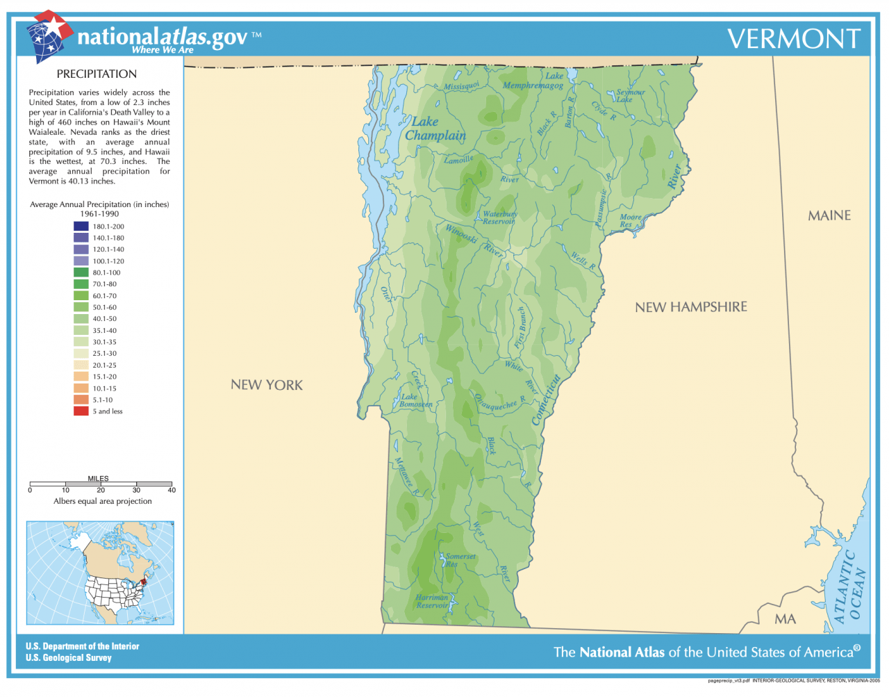 Vermont Precipitation Map ClassBrain's State Reports