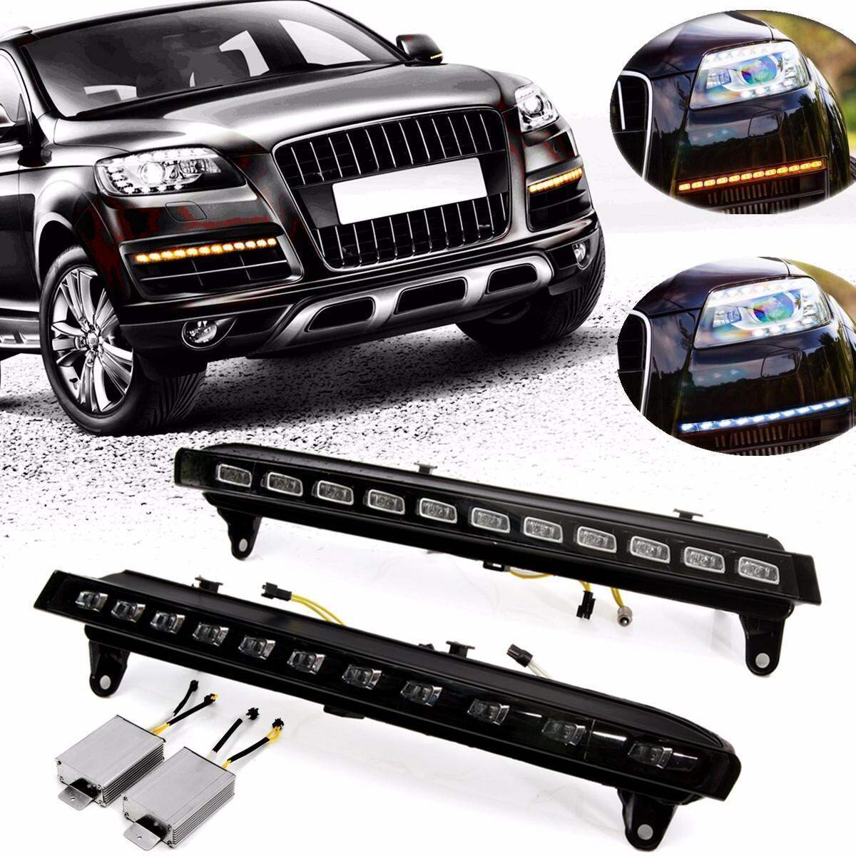 2x For Audi Q7 0709 Daytime Running Lights White LED DRL Fog Yellow