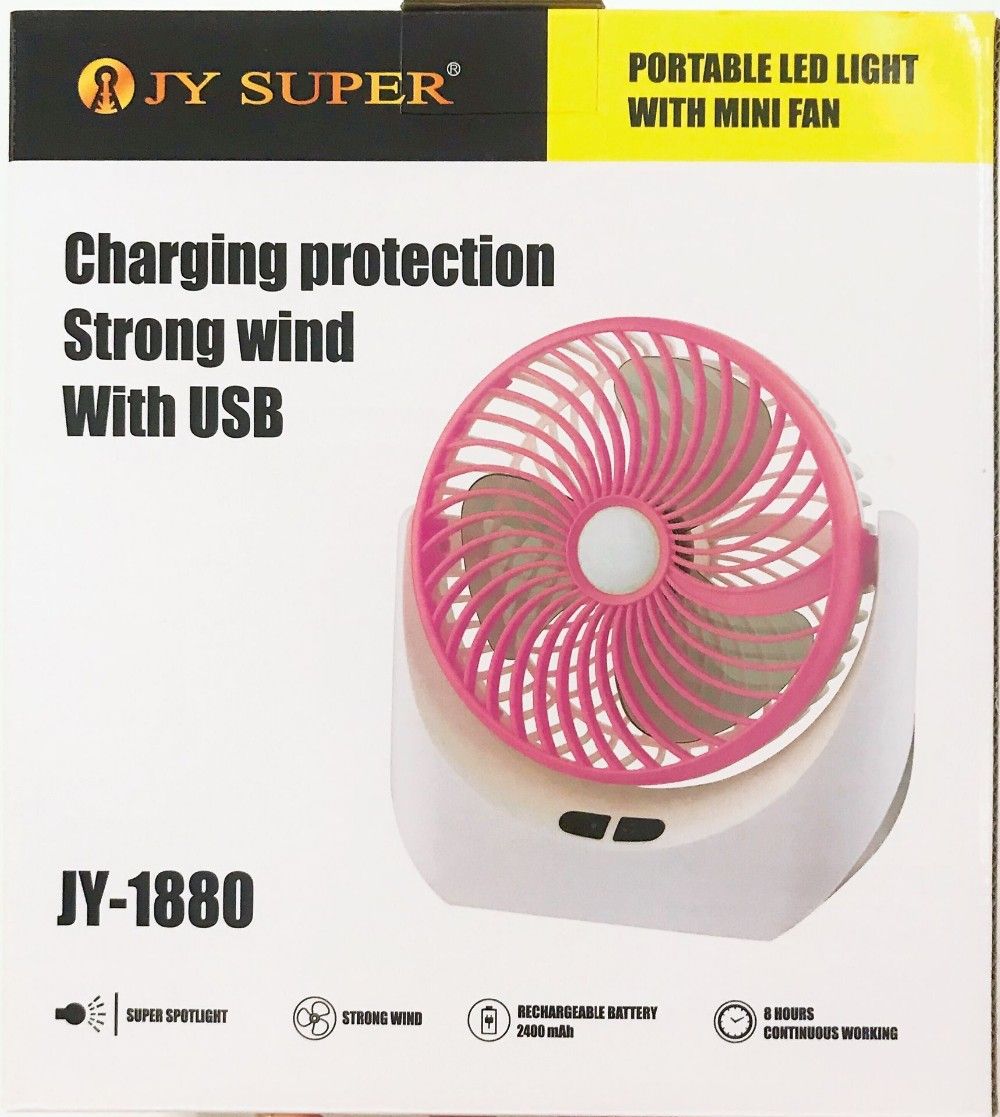 JY Super Lithium rechargeable mini table fan with LED light JY1880