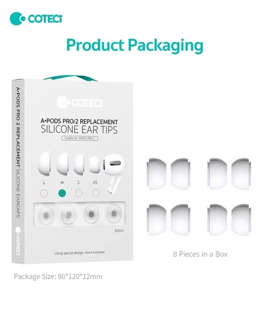 Coteci apple Airpods Pro/2 Replacement Silicone Ear Tips 4 pices