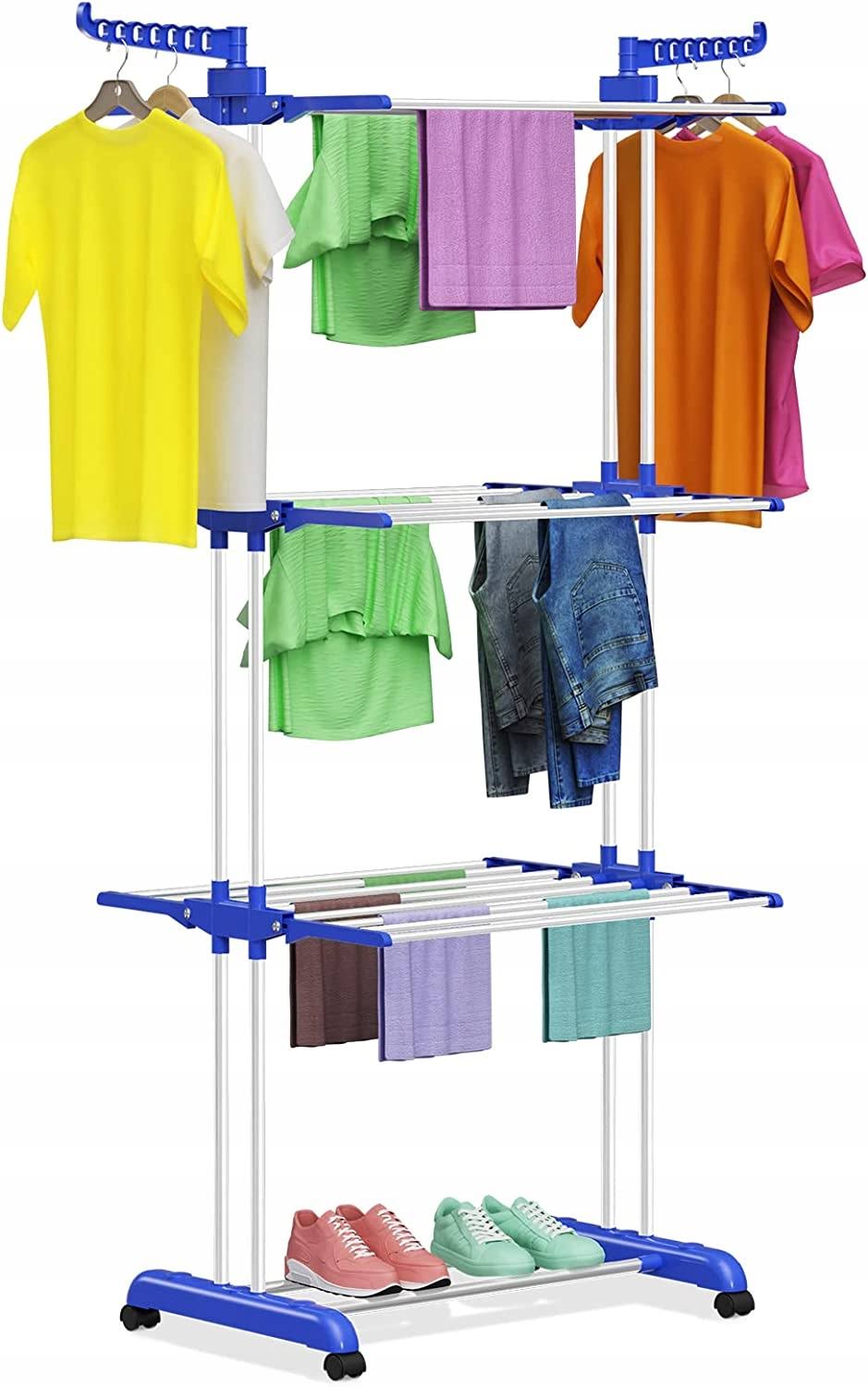 Folding 3Tier Clothes Drying Rack Stainless Steel Laundry Garment