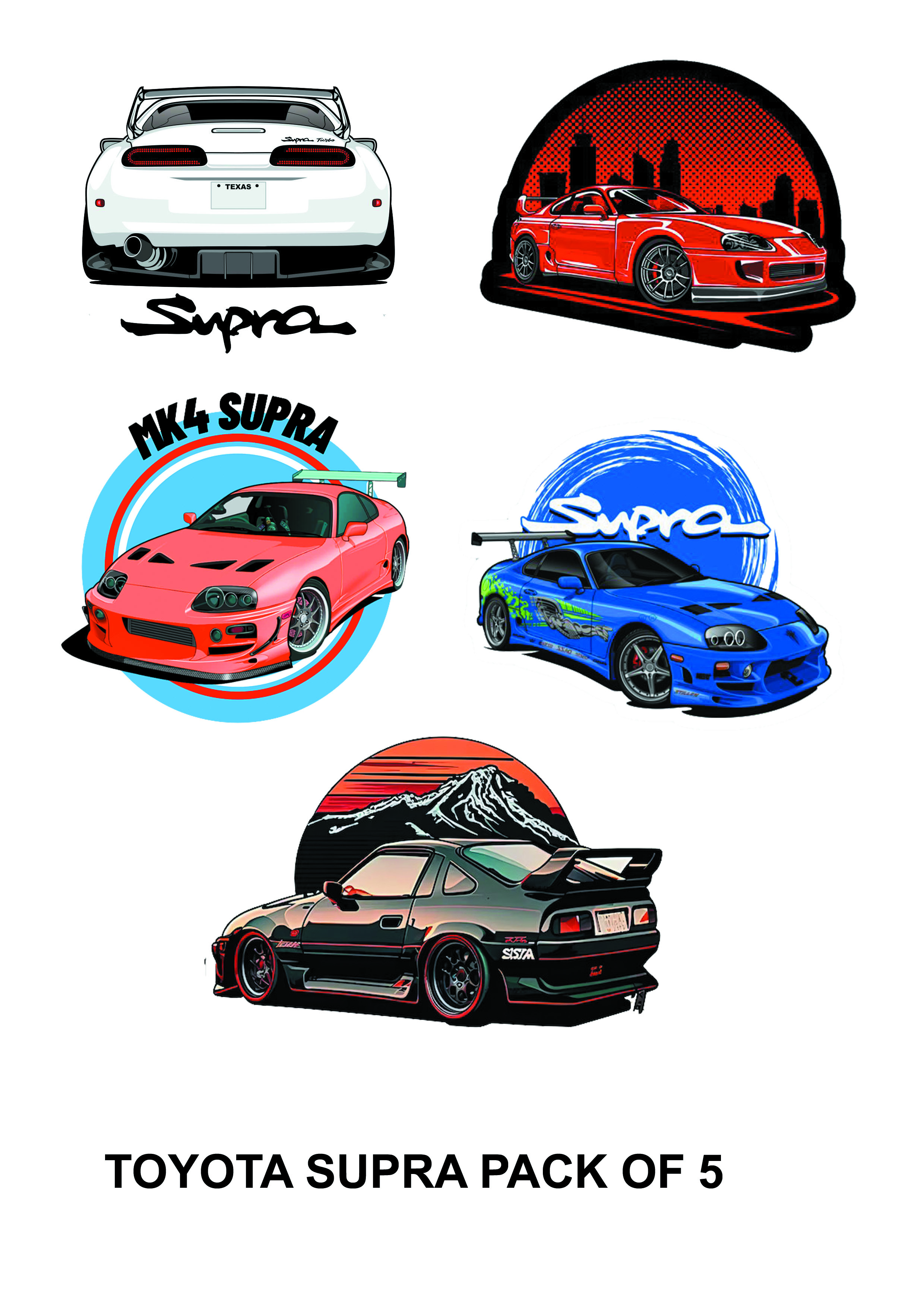 Toyota Supra Stickers Pack of 5 3 inch x 2 inch Stickers for Mobile Stickers for Laptop