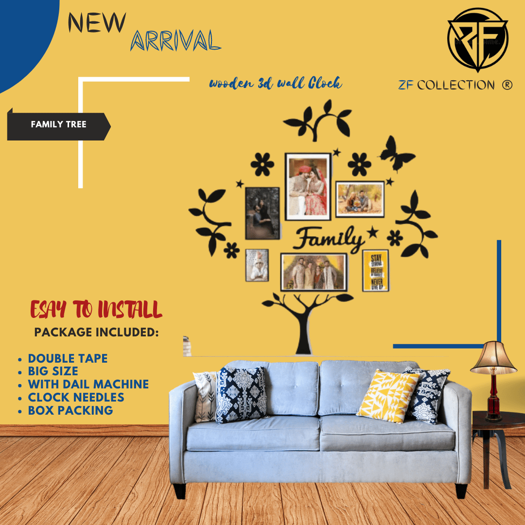 3D Wooden Wall Family Tree With Picture Large Size Frames, Wooden