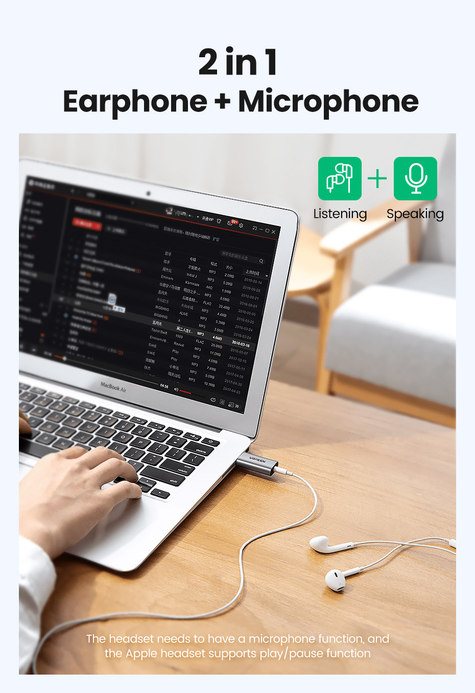 UGREEN sound card external usb audio card adapter jack 3.5mm mikrofon