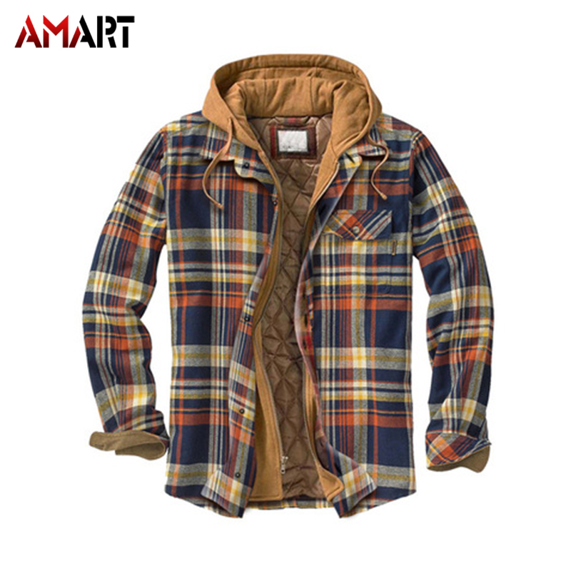 Mens Warm Quilted Lined Cotton Jackets With Hood Button Down Zipper