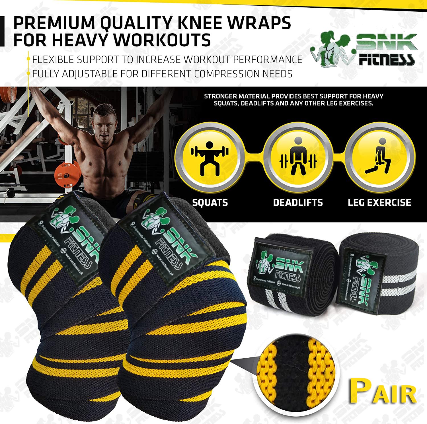 Sports Knee Wraps for Weightlifting and Power lifting, Extra Long