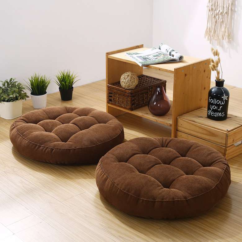 Premium Round Shape Velvet Floor Cushions Set of 2 Pcs Ball Fiber