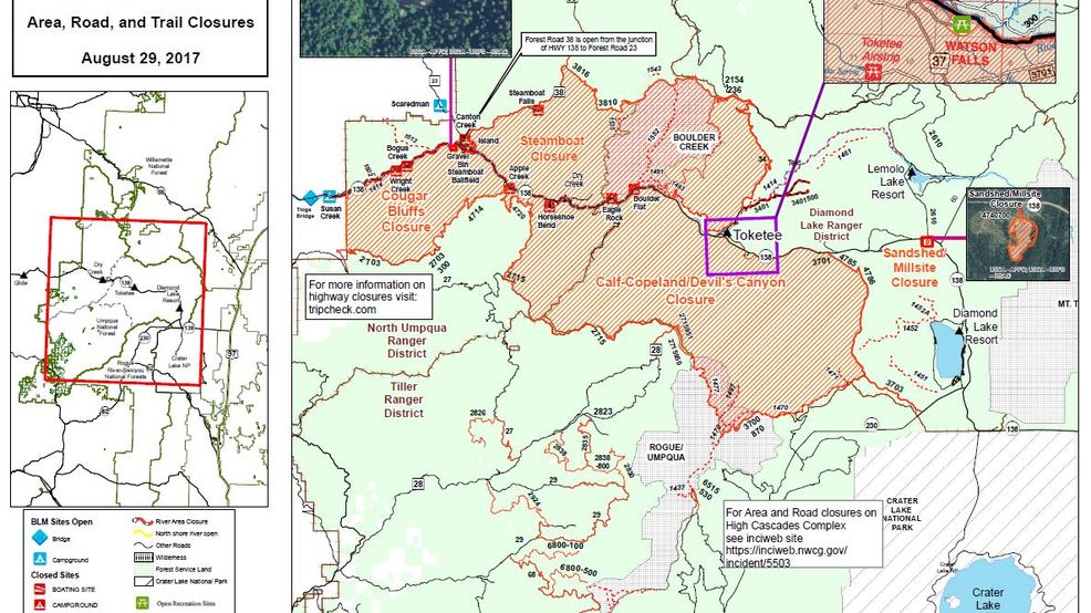 Umpqua National Forest Map Officials increase size of area closure as fires grow on Umpqua