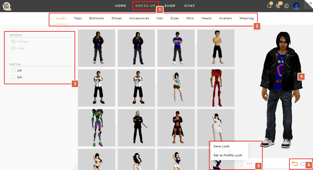Dressing up on the IMVU site
