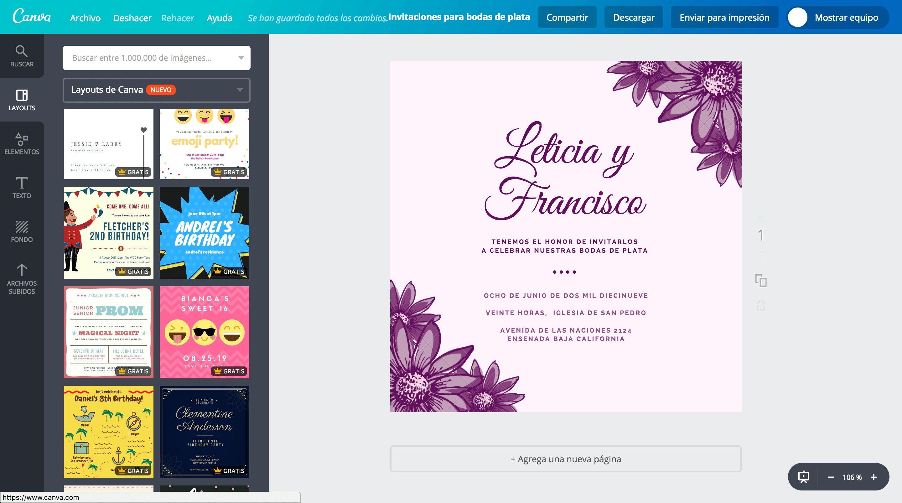 Crea invitaciones para bodas de plata online gratis Canva